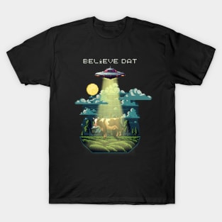 Pixel UFO Abducting Cow T-Shirt